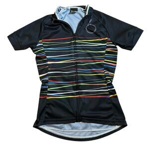 Twin Six Black Cycling Jersey Womens Size XS USA Made Pockets Stripes Full Zip